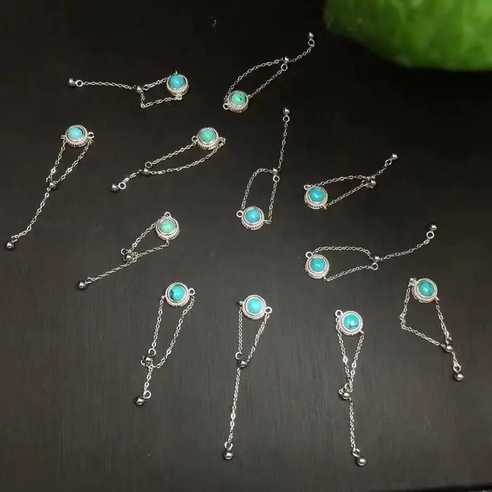 Unité une pièce 925 argent avec vente populaire cristal Turquoise naturel guérison gland Style pierres précieuses bijoux cadeau pour doigt