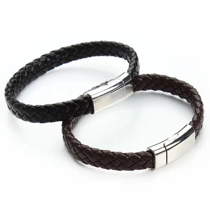 Bracelet en corde de cuir tissé Simple