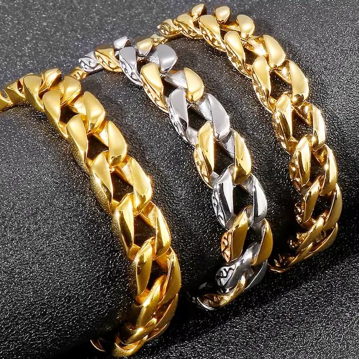 Bracelet de luxe en acier inoxydable couleur or pour homme, largeur 12 mm, chaîne de poignet homme, bracelet homme, bijoux pour petit ami, cadeaux