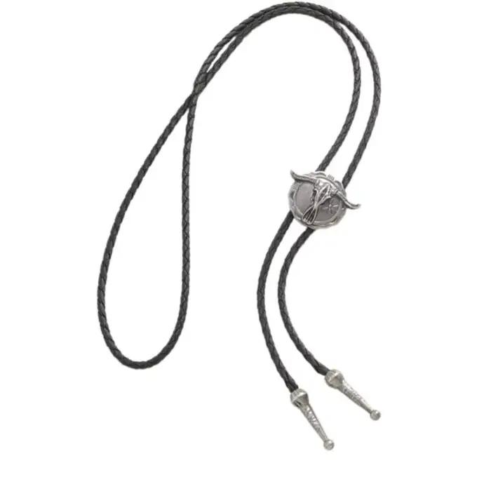 Collier bolo à tête taureau cowboy en nylon pour femmes audacieuses et décontractées, style Far West, idéal pour balades et soirées festives