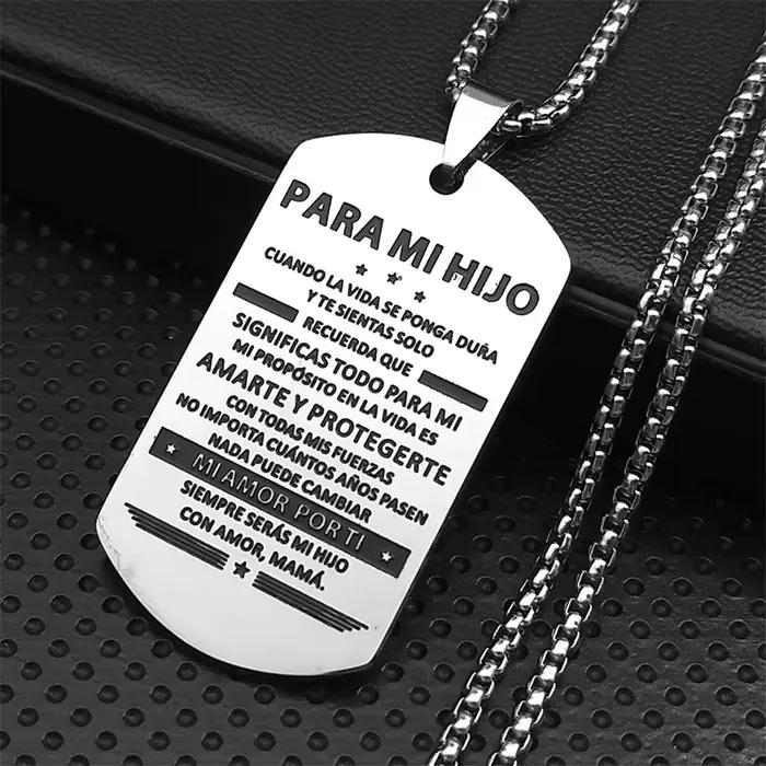 Collier « PARA MI HIJO » pour homme et garçon, en acier inoxydable couleur argent, pour mon fils, chaîne de collier, bijoux, cadeau pour homme N3305S01