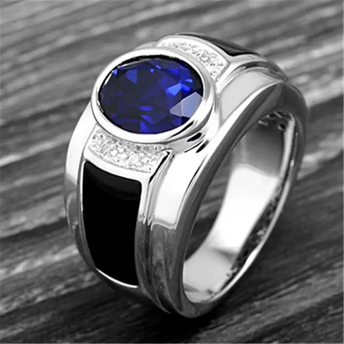 Bague ovale en argent Sterling 925 pour hommes, accessoires de fiançailles, cristal Cool, océan bleu, réglable, cadeau de bijoux, tendance