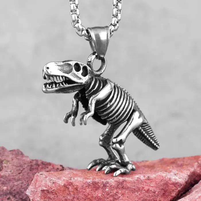 Tyrannosaure dinosaure fossile en acier inoxydable hommes colliers pendentifs chaîne pour petit ami mâle bijoux créativité cadeau en gros
