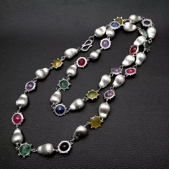 YYGEM – collier long multicolore en pierres précieuses, 16mm, améthyste, fluorite, quartz, perles brossées, bijoux de créateur
