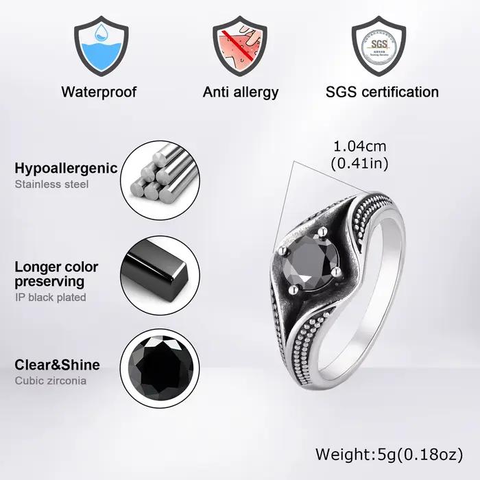 Bague en Acier Inoxydable Noir avec Pierre CZ pour Homme – Bijou Tendance, Idéal pour le Quotidien, les Fêtes et le Style Urbain – Accessoires de Mode en Gros