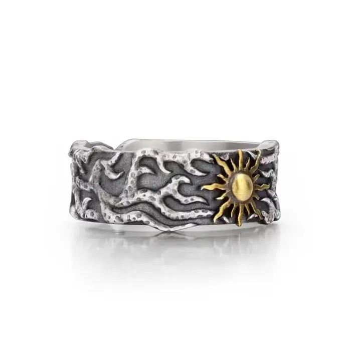 Bague de soleil dorée rétro pour hommes, couleur argent, Punk gothique, tendance, ouverte, bijoux de styliste faits à la main, accessoires unisexes, cadeau pour amoureux