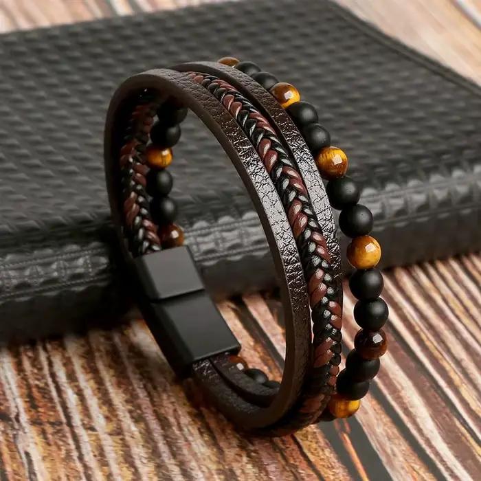 Bracelet en Cuir Tissé à la Main pour Homme