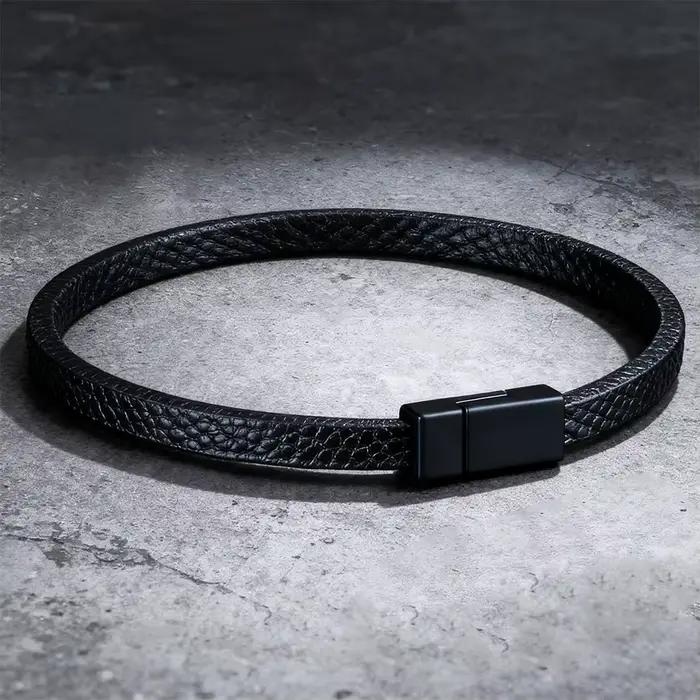 Bracelet en cuir PU pour hommes, loisirs Grade A, fermoir magnétique noir, chaîne tissée à la main, polyvalent, Punk, cadeau pour petit ami, Joias