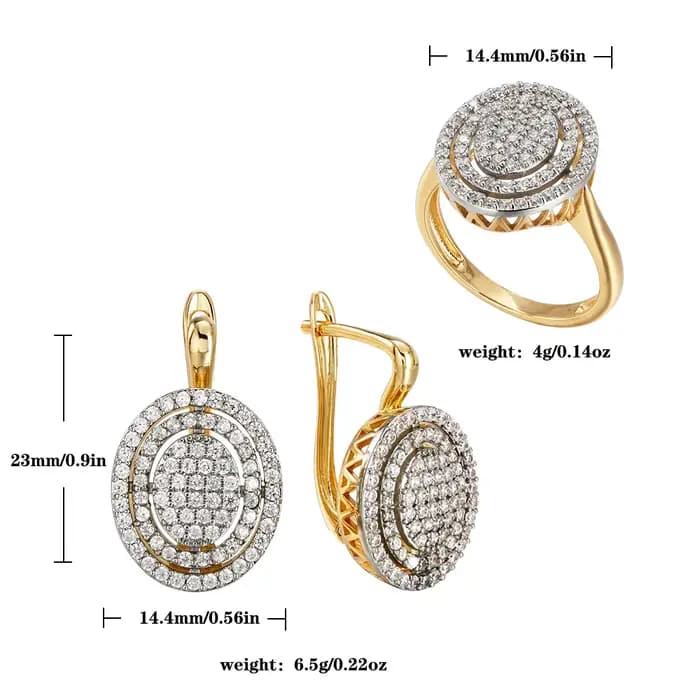 Ensemble de boucles d'oreilles et bague ovales incrustées de zircone