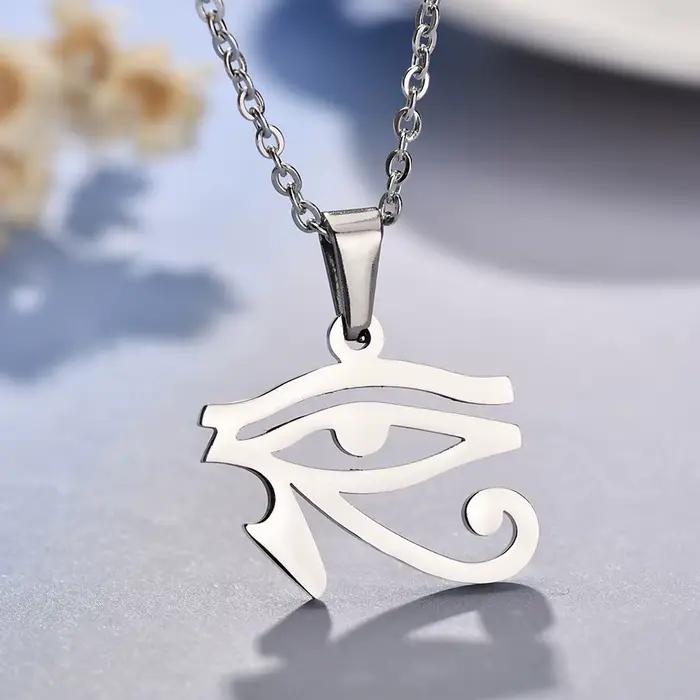 Collier pendentif l'oeil d'horus en acier inoxydable, série égyptienne ancienne, ras du cou Ra Eye pour femmes et hommes, cadeau d'anniversaire pour père