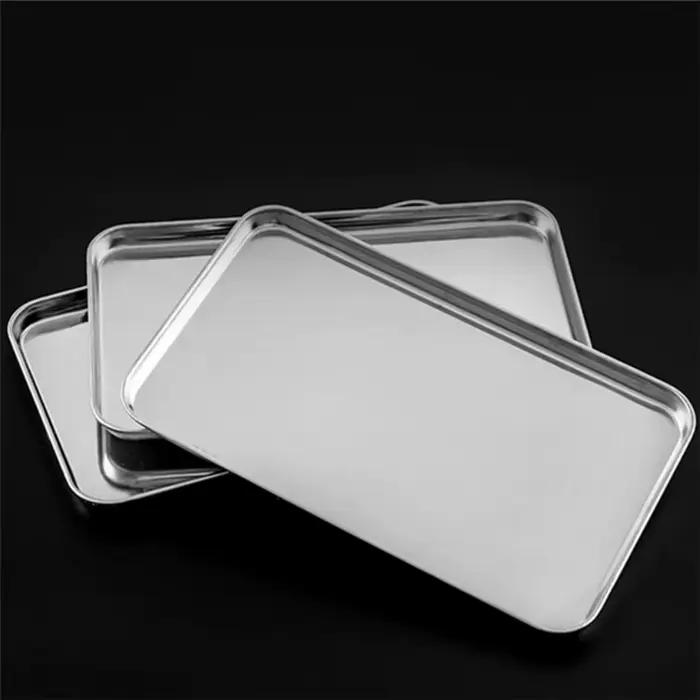 Plateau rectangulaire en acier inoxydable, plateau de présentation de Buffet, assiette de service alimentaire en métal, poêle à nouilles de riz, organisateur de stockage de plats à domicile