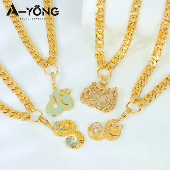 Collier à breloques mode musulmane arabe plaqué or 21 carats, chaînes à pendentif en zircone, mode dubaï, Oman pour femmes, bijoux cadeaux de fête