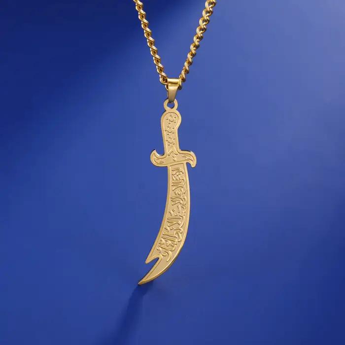 Collier Épée Zulfiqar Acier Inoxydable Pendentif Géométrique Bijou Musulman Protection Occasions Spéciales