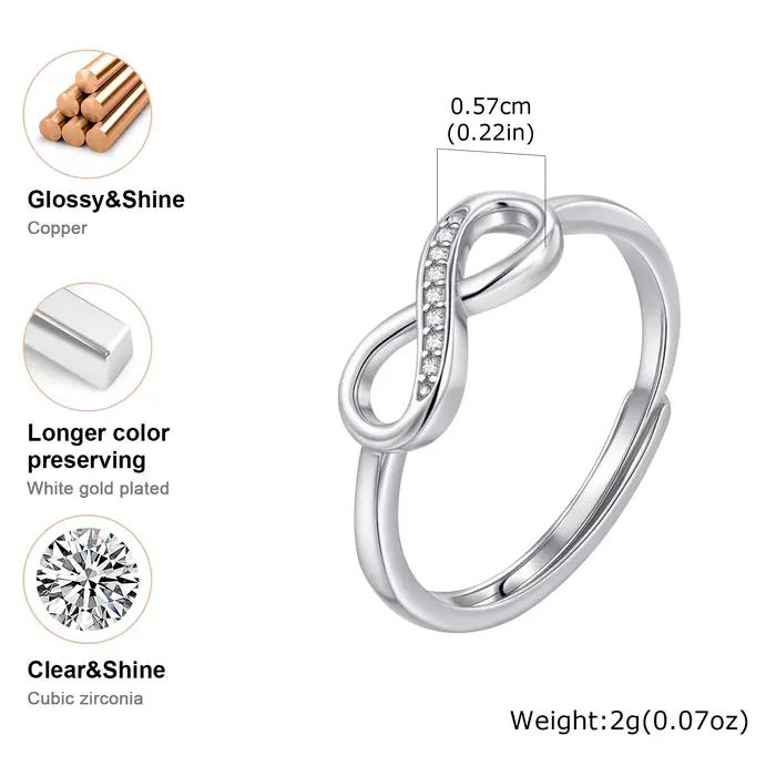 Bague classique en Zircon cubique fin, amour infini, réglable, couleur argent, géométrique, en métal, pour femmes, bijoux de fiançailles et de mariage