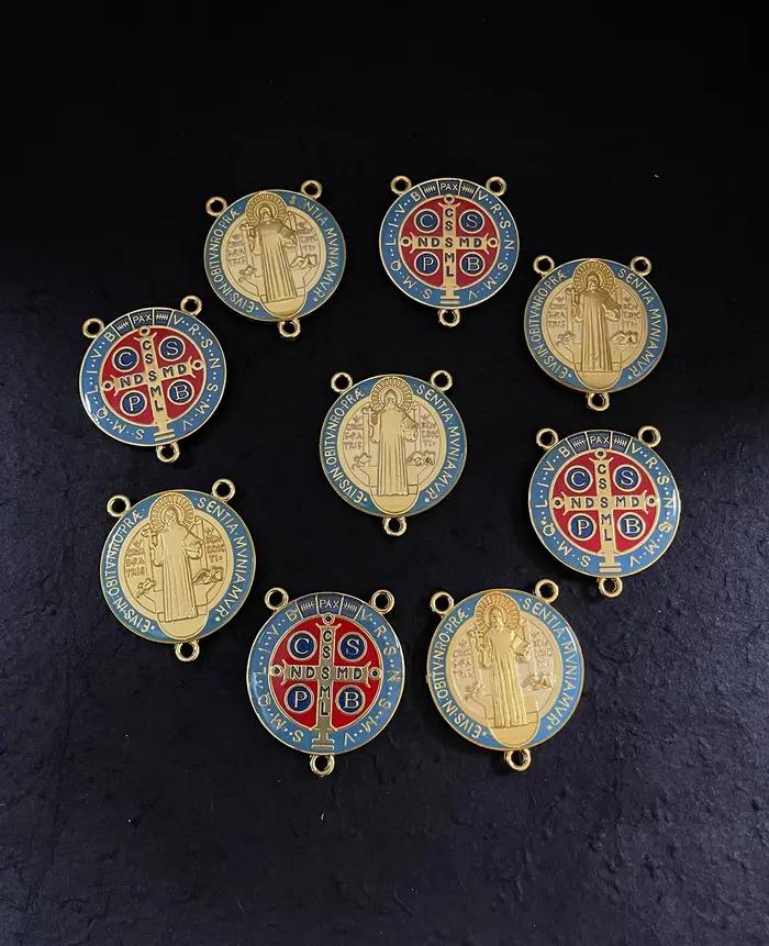 Diyalo-Pièce maîtresse de médaille en émail Saint Benoît, exorcisme chrétien, CSPB, connecteur de chapelet Saint Benoît, accessoires de bricolage exécutif