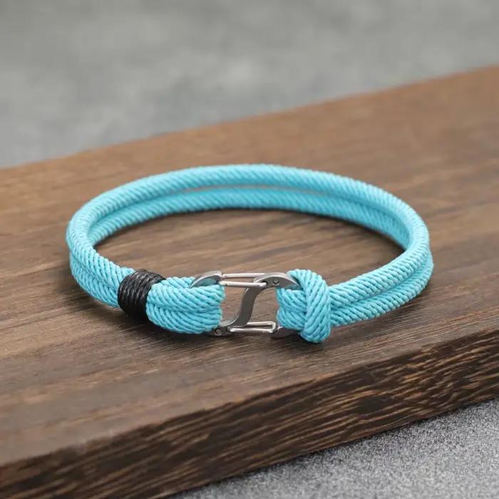 Nouveau Bracelet de corde décontracté pour hommes détachable en acier inoxydable S randonnée boucle Wrap Braclet mâle Sports de plein air brassard bijoux