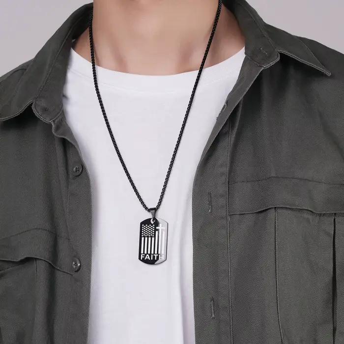 Collier pendentif croix avec étiquette de chien pour hommes, renforcement du Corage, bijoux en acier inoxydable, cadeau
