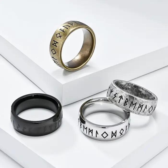 Bague en acier inoxydable avec texte Viking nordique