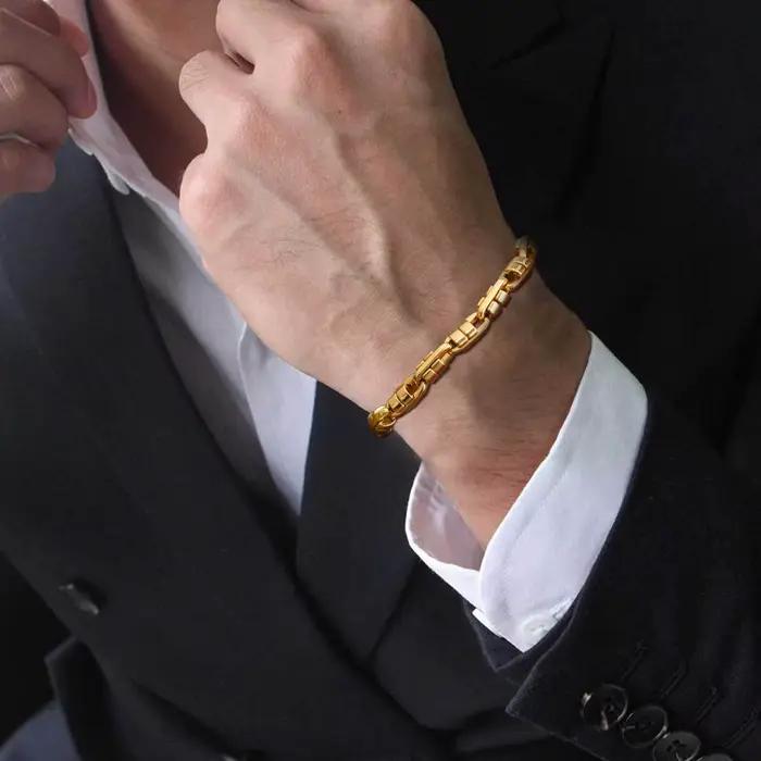 Bracelets de chaîne faits à la main de couleur or pour hommes, bracelet de chaîne en acier inoxydable imperméable, cadeau de bijoux Simple et décontracté
