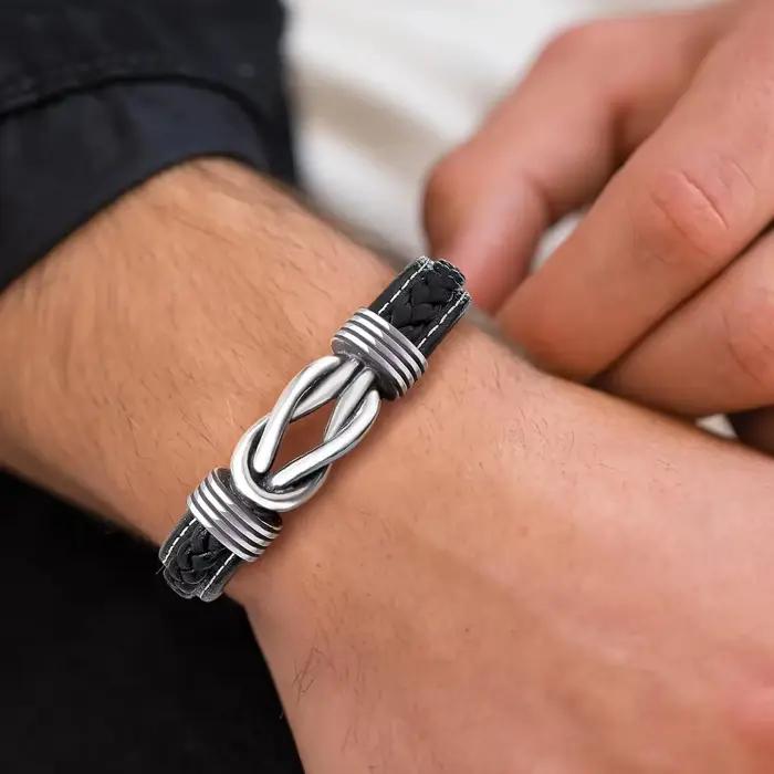 Bracelet en cuir à nœud infini pour hommes