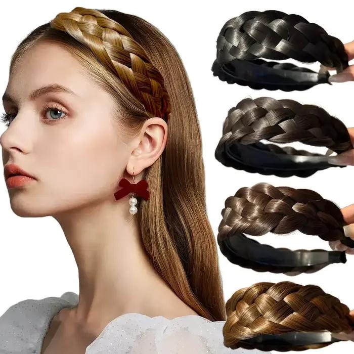 Femmes torsion tresse bandeaux 4.5 cm largeur mode large synthétique perruque bandeaux élastique réglable bohème coiffure postiches