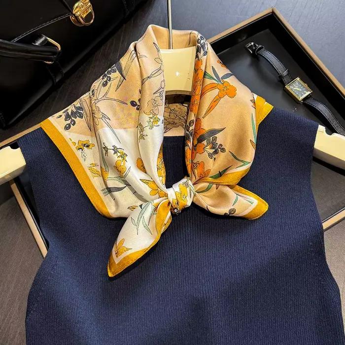 Foulard Chic en soie de mûrier pour femmes, petit carré, cheveux, main, poignet, mode imprimée, Bandana, Foulard féminin, 100%