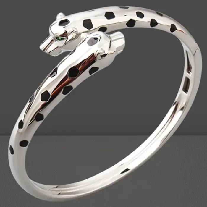 Taille 17 cm mince lisse Double noir léopard manchette Bracelets Bracelets panthère ensemble de bijoux pour les femmes cadeaux de fête