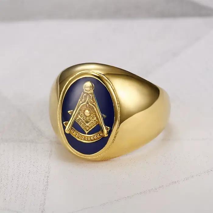 Bague maçonnique en acier inoxydable pour homme