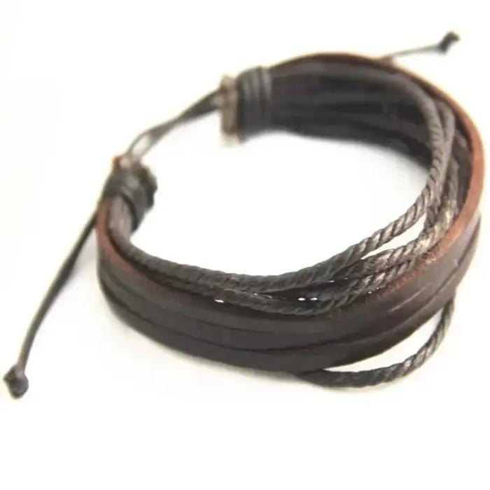 Bracelet en cuir tressé à la main, style décontracté, multi-couches, à lacets, pour homme