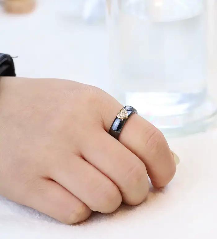 Bagues en céramique en acier inoxydable, noir et blanc, coeur d'amour, cubique, bijoux de fête européens