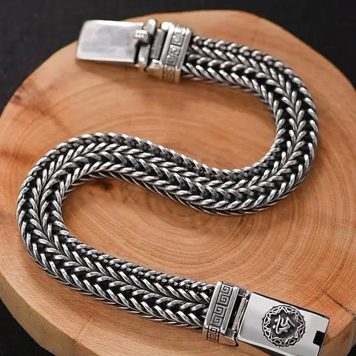 Prix d'usine, bracelet lourd en argent massif S925 100% véritable, tissé à la main, bracelet rétro pour homme, bijoux vintage personnalisés