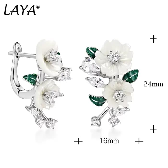 Laya boucles d'oreilles pour femmes haute qualité Zircon coquille naturelle fleur feuille verte émail 925 en argent Sterling mode bijoux modernes