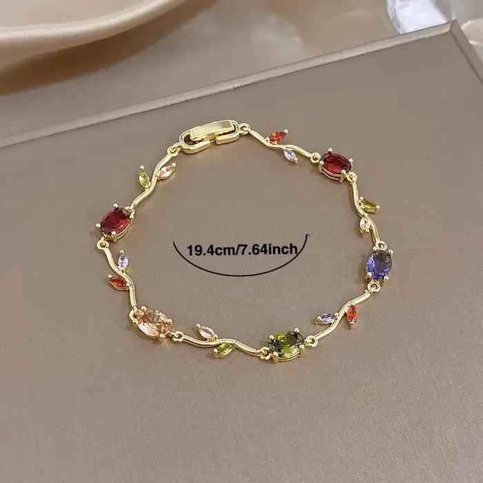 Greatera Bracelet en Zirconium cinq couleurs Rose étamines multicolore feuille pétale femmes léger luxe en acier inoxydable chaîne Fine Bracelet