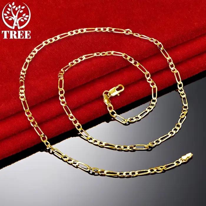 ALITREE – collier chaîne Figaro en or jaune 18 carats, 4mm, pour femmes et hommes, fête de mariage, fiançailles, bijoux fins à la mode, cadeau d'anniversaire pour dame