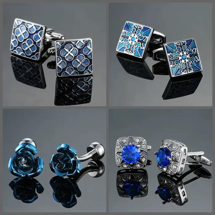 Boutons de manchette de luxe bleus rétro en métal pour hommes, boutons de manchette carrés français pour chemises, bijoux pour mariage, cadeau d'affaires