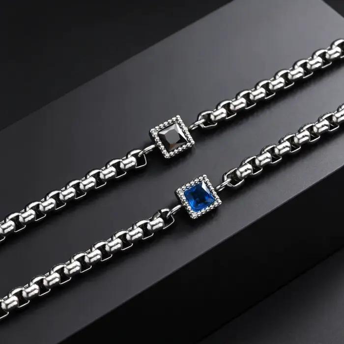 Bracelet à breloques en zircon pour homme, chaîne carrée de 4 mm en acier inoxydable, bijoux tendance imperméables, cadeau pour homme