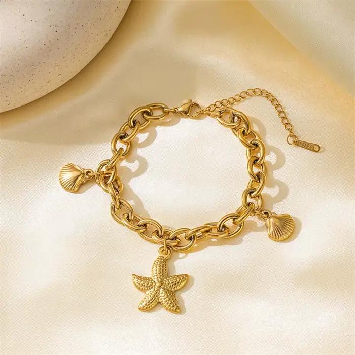 EILIECK 316L acier inoxydable couleur or étoile de mer lune étoile bracelet à breloques pour les femmes nouvelle chaîne de poignet à la mode bijoux cadeau fête