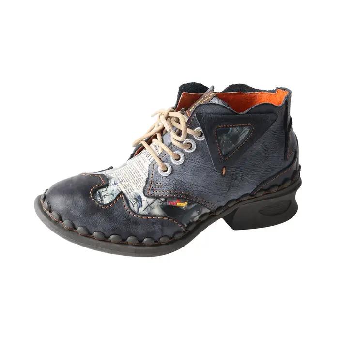 Bottes de rinçage en cuir pour femmes, chaussures d'extérieur à talon moyen, en cuir imprimé journal floral