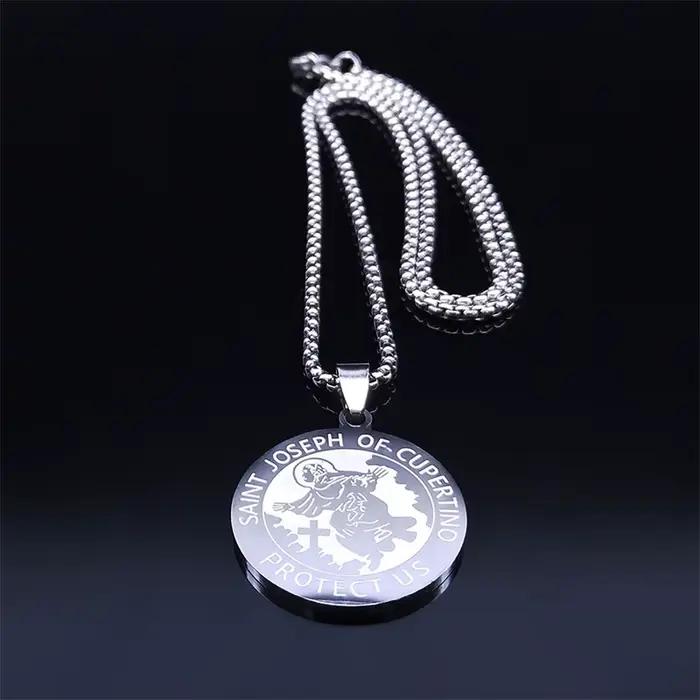 SAINT JOSEPH OF CUPERTINO PROTECT US collier archange en acier inoxydable couleur argent médaille colliers bijoux joyeria N3078S02