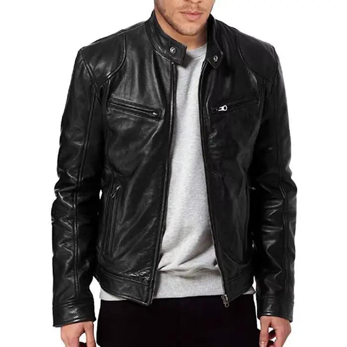 2024 vestes de moto en cuir homme décontracté mode moto manteau coupe ajustée revers vestes en polyuréthane automne Anti-vent manteau en cuir mâle