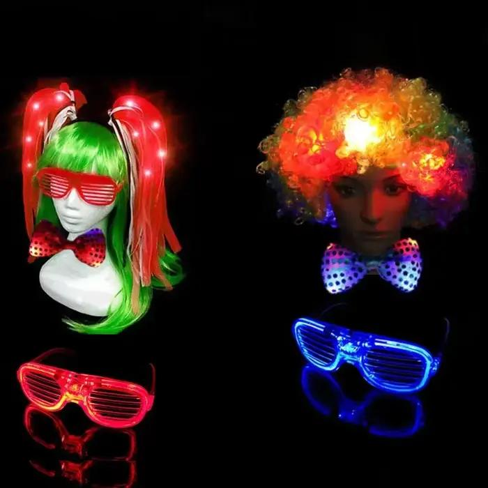Perruque de cheveux tressés lumineux avec nœud lumineux, perruque de clown VPN, perruque de fête, cosplay, anniversaire, Noël, Halloween, festival