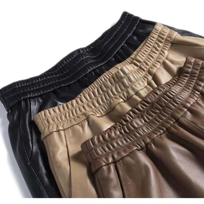 Capable-Bermuda en cuir à cinq points pour femme, taille élastique, jambes larges, short avec poche, à la mode, mn 100%