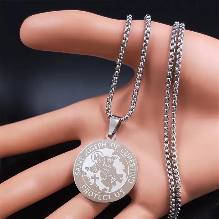 SAINT JOSEPH OF CUPERTINO PROTECT US collier archange en acier inoxydable couleur argent médaille colliers bijoux joyeria N3078S02