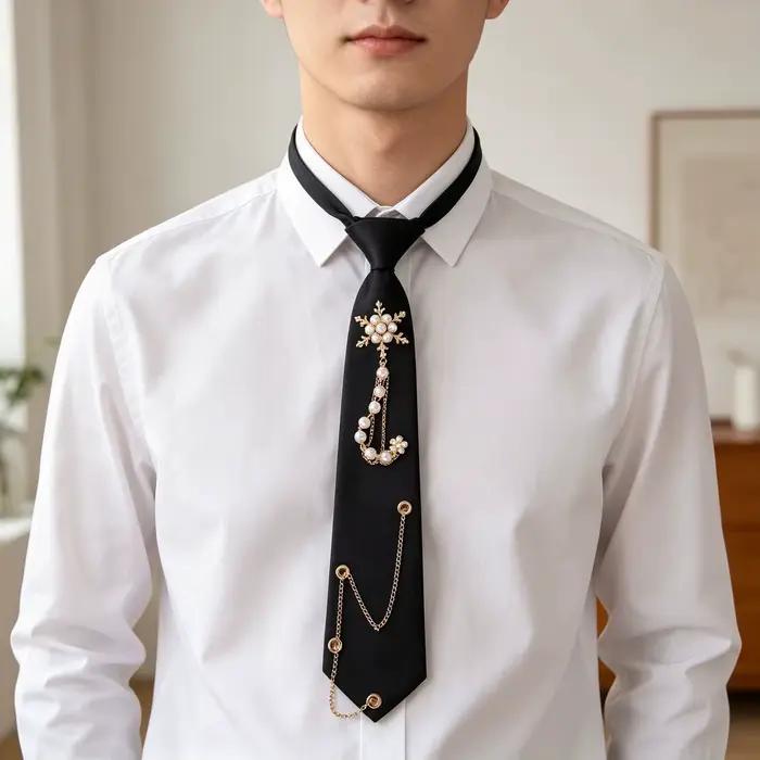 Cravate Étoile Perle Décorée de Chaîne Style Collège Étudiant Simple Femme Personnalisée Mariage Mode Rose Noir Accessoires