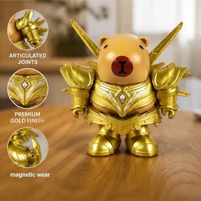 Figurine de Chevalier Capybara Doré Magnétique, Modèle d'Assemblage Magnétique de Guerrier à Épée Lourde, Ornement de Bureau Mignon à Collectionner G