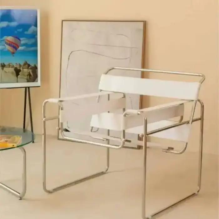 Canapé simple léger en cuir, selle de luxe, Style acier inoxydable, chaise paresseuse pour la maison, Design