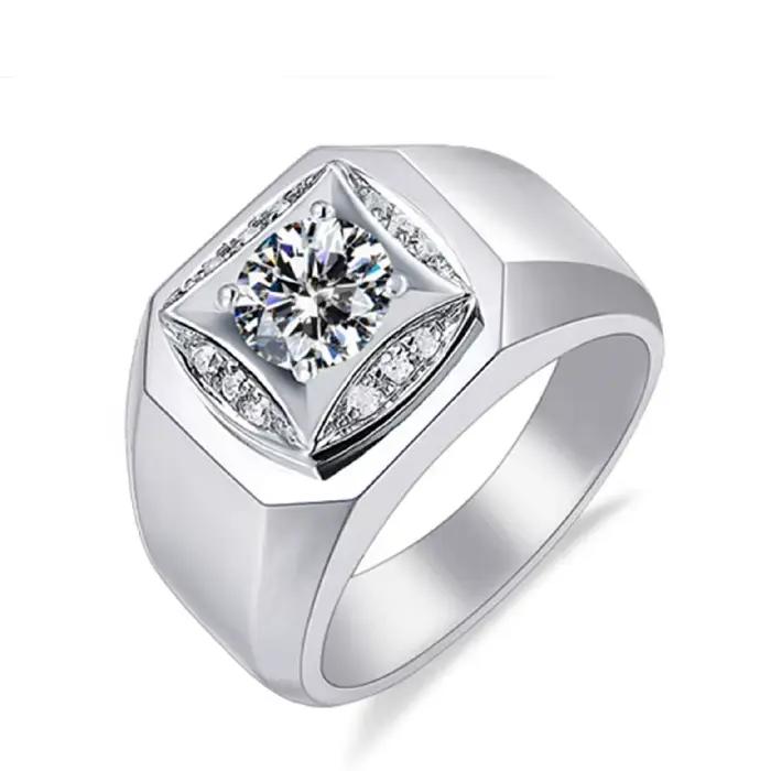 Bague en or 18 carats plaqué platine 2 carats avec pierres en moissanite pour homme et femme, style royal de luxe, bague de mariage de forme géométrique