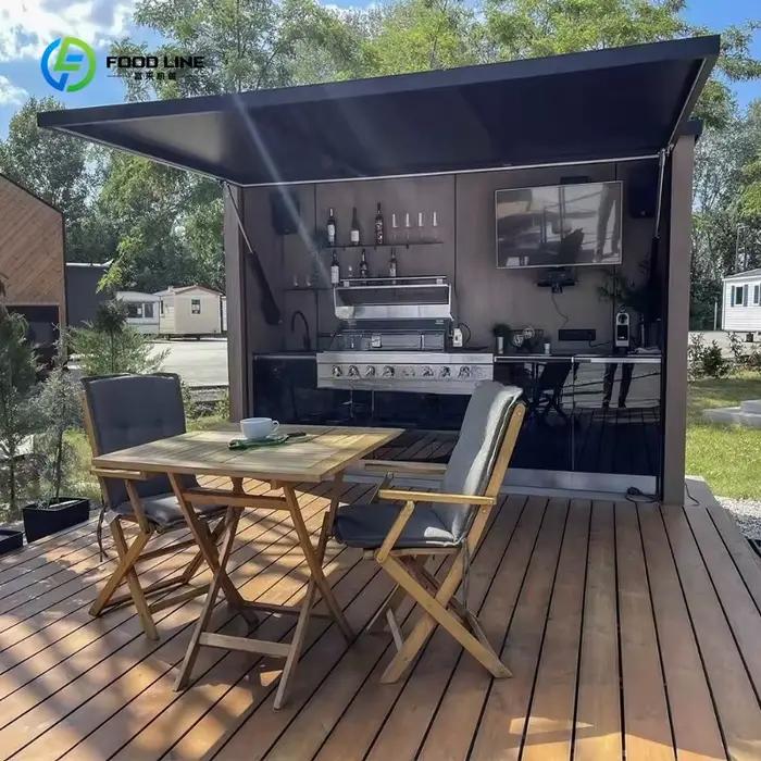 Cuisine extérieure sur mesure de qualité supérieure, style premium, avec évier et réfrigérateur intégrés, cuisines de jardin en acier corten résistant à la rouille