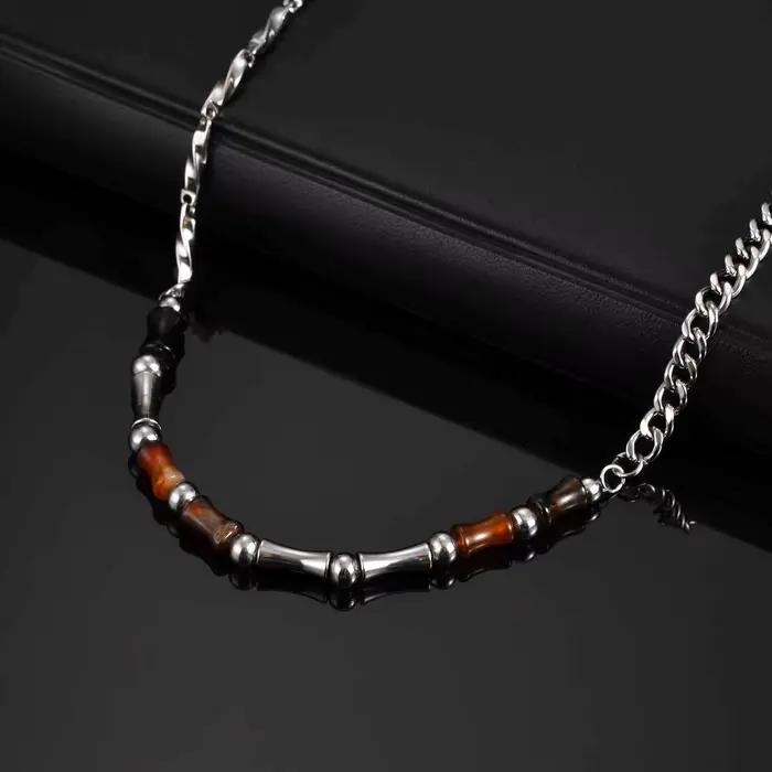 Collier en bambou d'acier inoxydable pour hommes