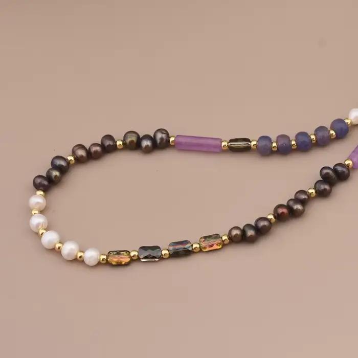 Nouveau Collier Ras-du-Cou en Perles de Pierre Naturelle, Style Rétro Simple et Élégant, Chaîne de Pull Unisexe de Haute Qualité, Bijou de Cou, Cadeaux de Fête